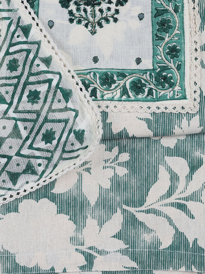 Neck Work Cotton Blend Unstitched Suit With Dupatta