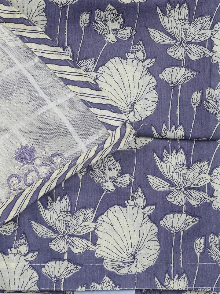 Printed Cotton Blend Unstitched Suit With Dupatta