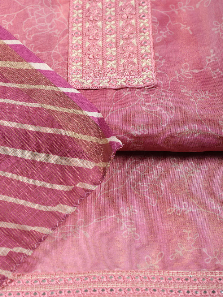 Neck Embroidered Tissue Unstitched Suit With Dupatta
