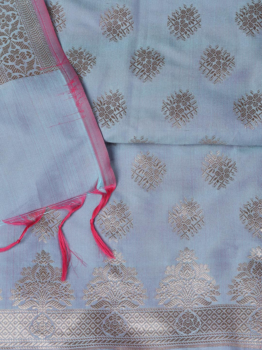Floral Woven Booti Chanderi Unstitched Suit With Dupatta