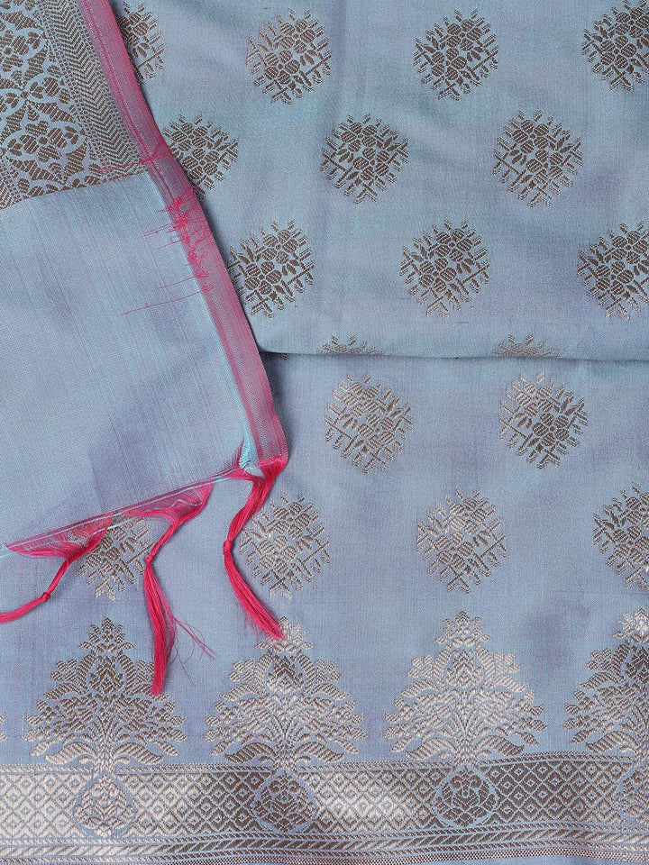 Floral Woven Booti Chanderi Unstitched Suit With Dupatta