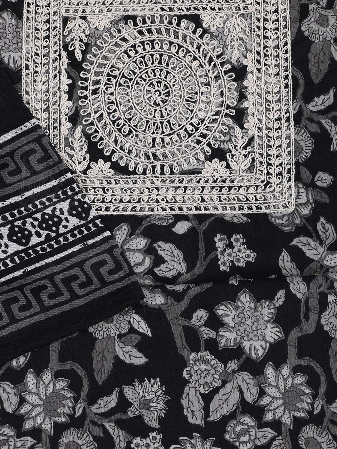 Embroidered Cotton Blend Unstitched Suit Piece With Dupatta