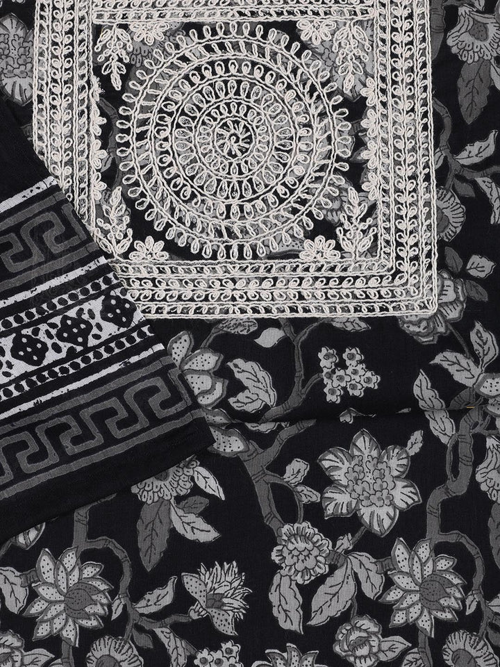 Embroidered Cotton Blend Unstitched Suit Piece With Dupatta