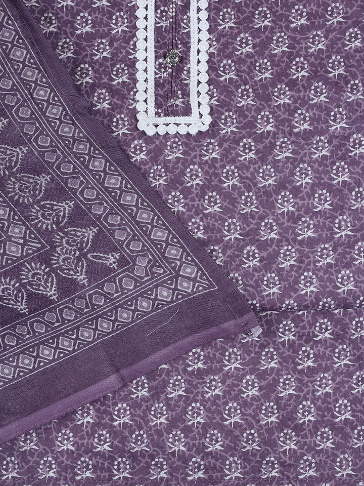 Neck Work Cotton Blend Unstitched Suit With Dupatta