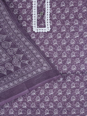 Neck Work Cotton Blend Unstitched Suit With Dupatta