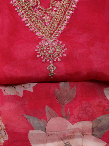 Neck Embroidered Organza Unstitched Suit With Dupatta