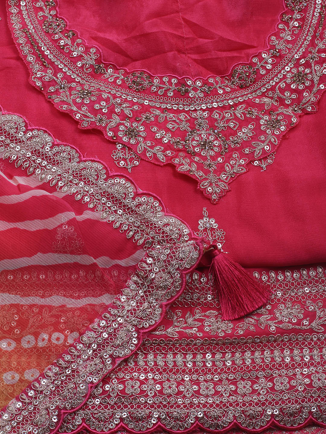 Embroidered Art Silk Unstitched Suit Piece With Dupatta