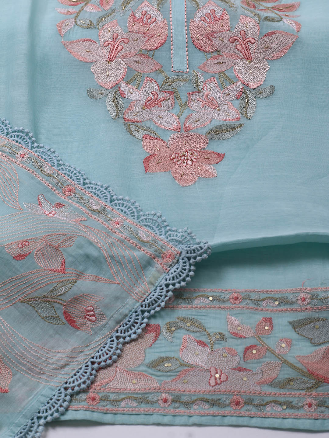 Embroidery Chanderi Unstitched Suit With Dupatta