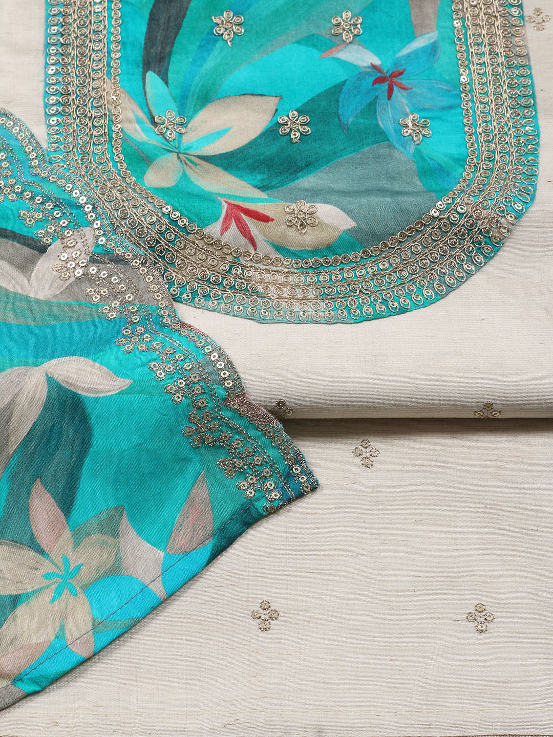 Neck Embroidered Chanderi Unstitched Suit Piece With Dupatta