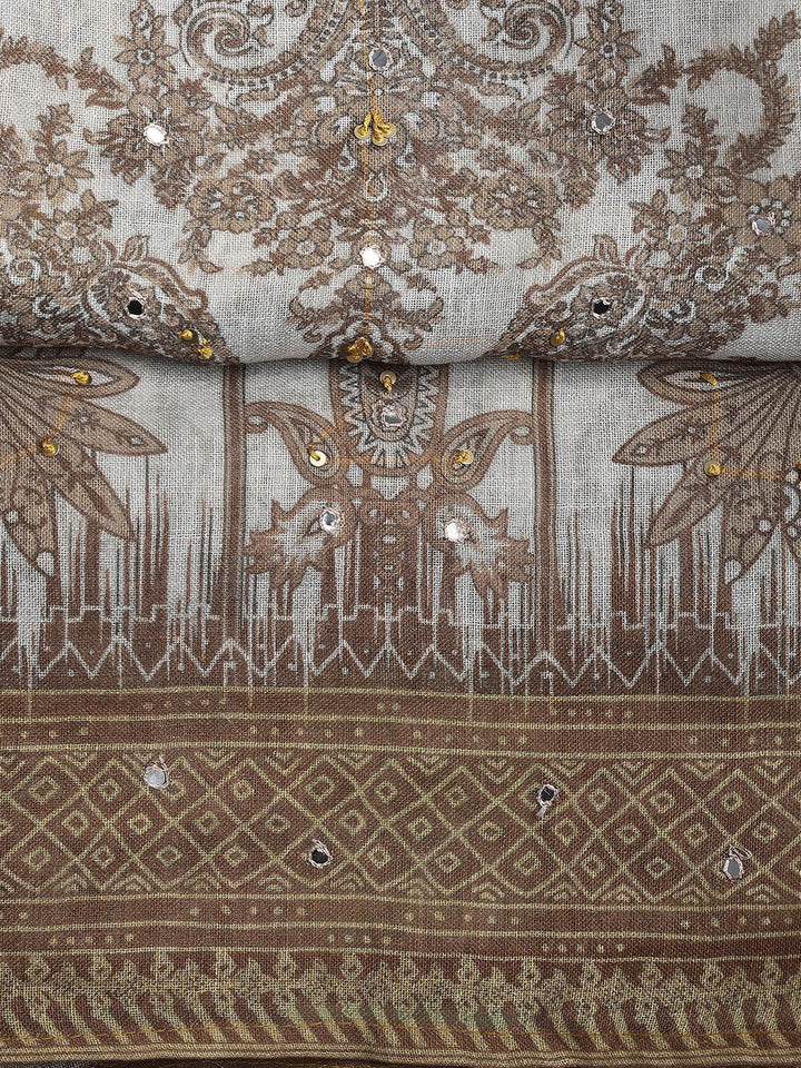 Printed Linen Unstitched Suit Piece With Dupatta