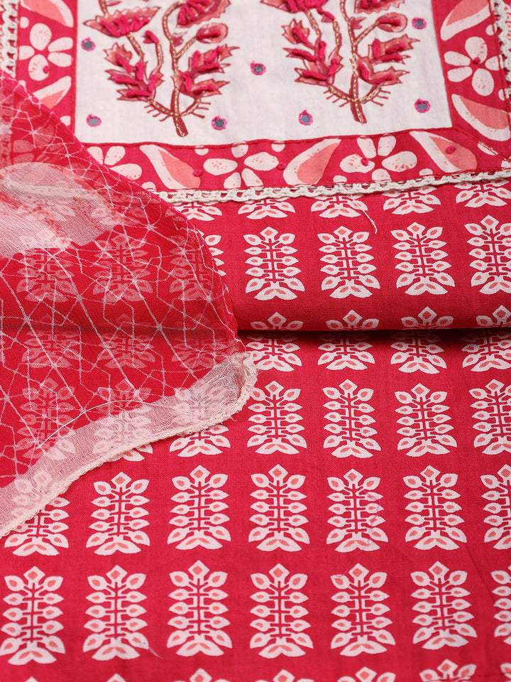 Printed Chanderi Unstitched Suit Piece With Dupatta