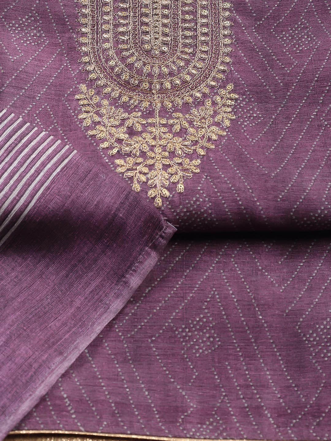 Neck Embroidered Tussar Unstitched Suit Piece With Dupatta
