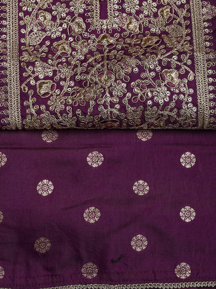 Embroidered Chanderi Unstitched Suit With Dupatta
