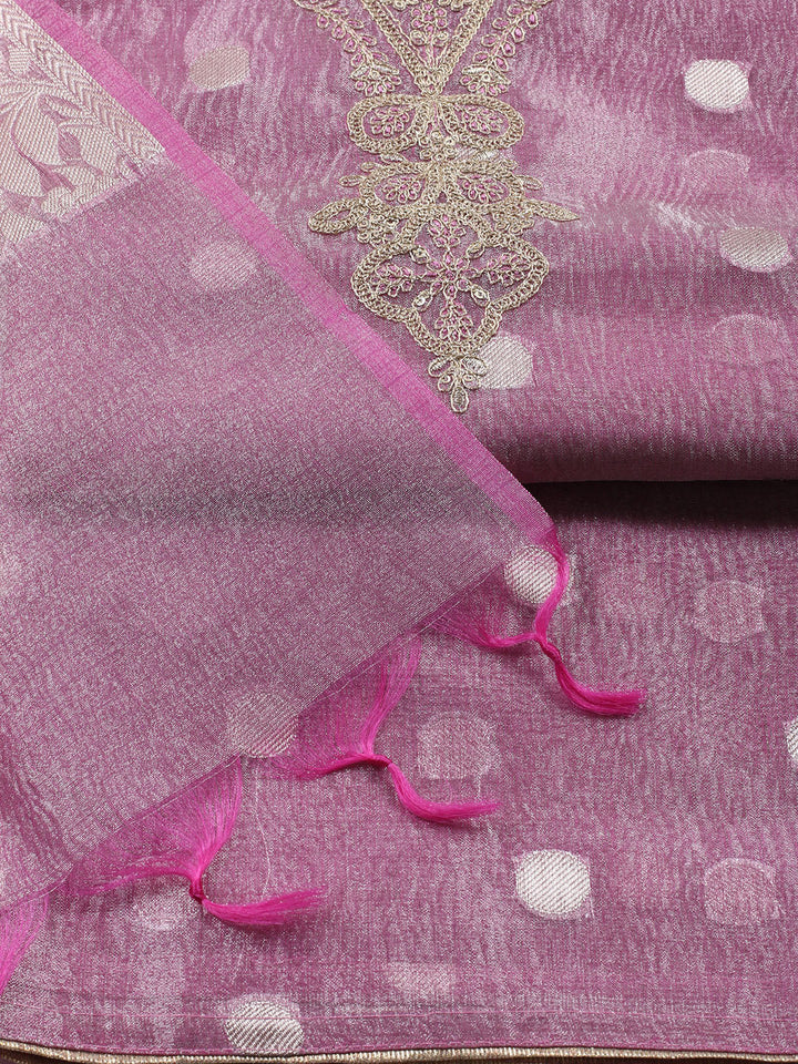 Neck Embroidered Tissue Unstitched Suit Piece With Dupatta