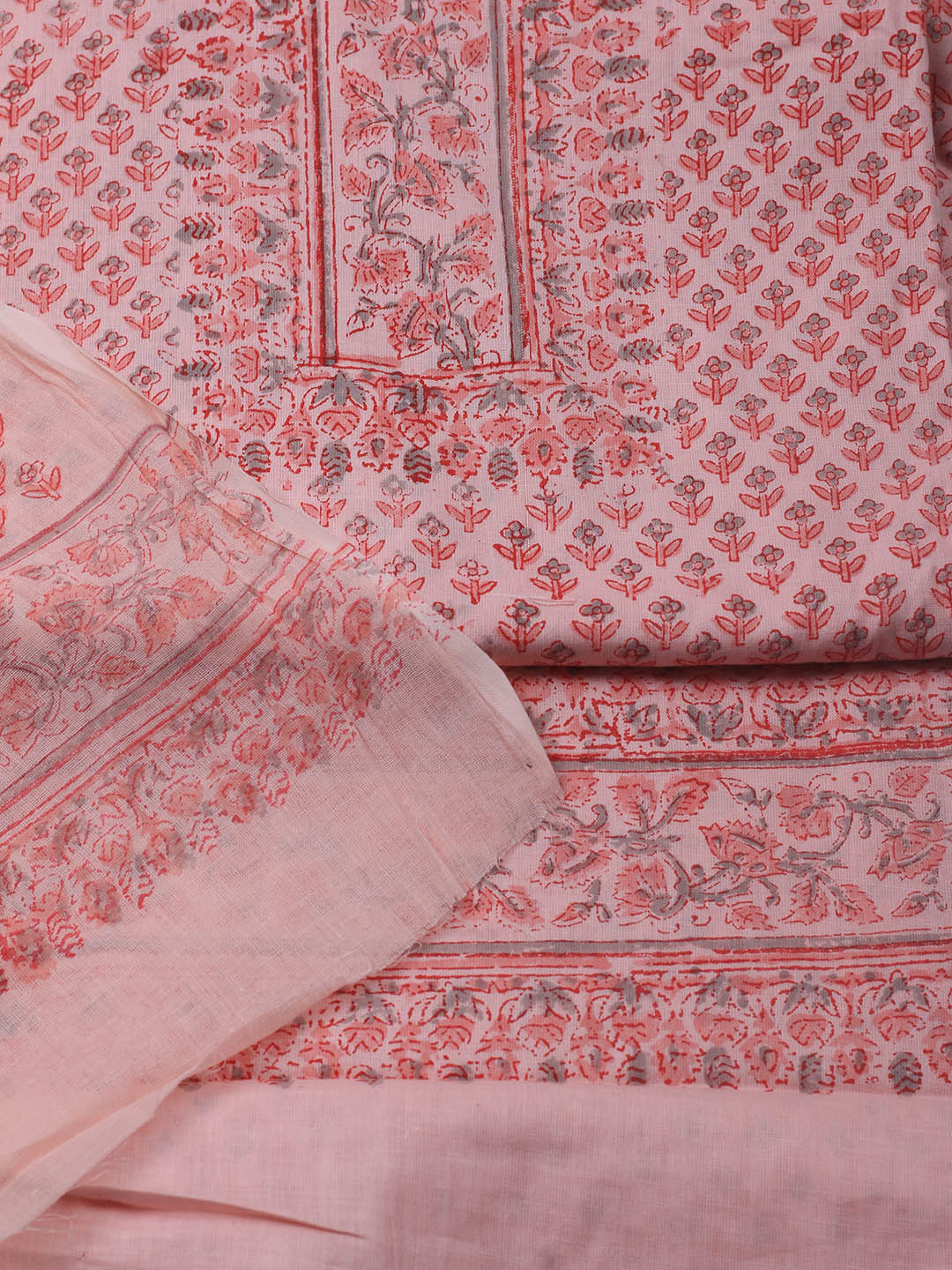 Printed Cotton Blend Unstitched Suit Piece With Dupatta