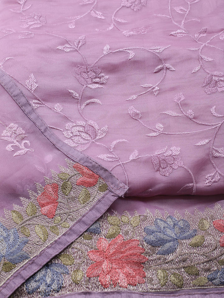 Neck Embroidery Organza Unstitched Suit Piece With Dupatta