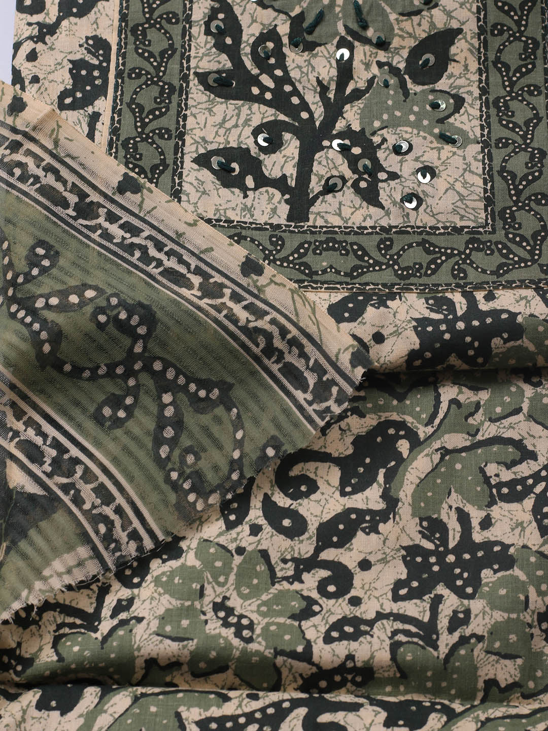 Printed Cotton Blend Unstitched Suit With Dupatta