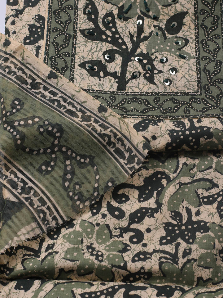 Printed Cotton Blend Unstitched Suit With Dupatta