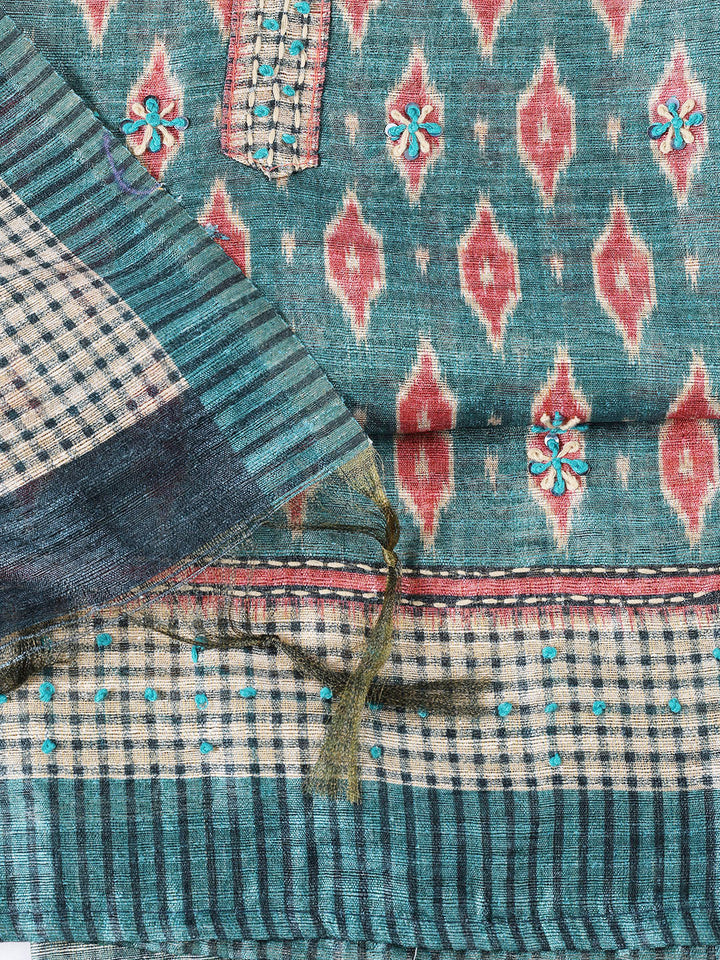 Kantha Work Chanderi Unstitched Suit With Dupatta
