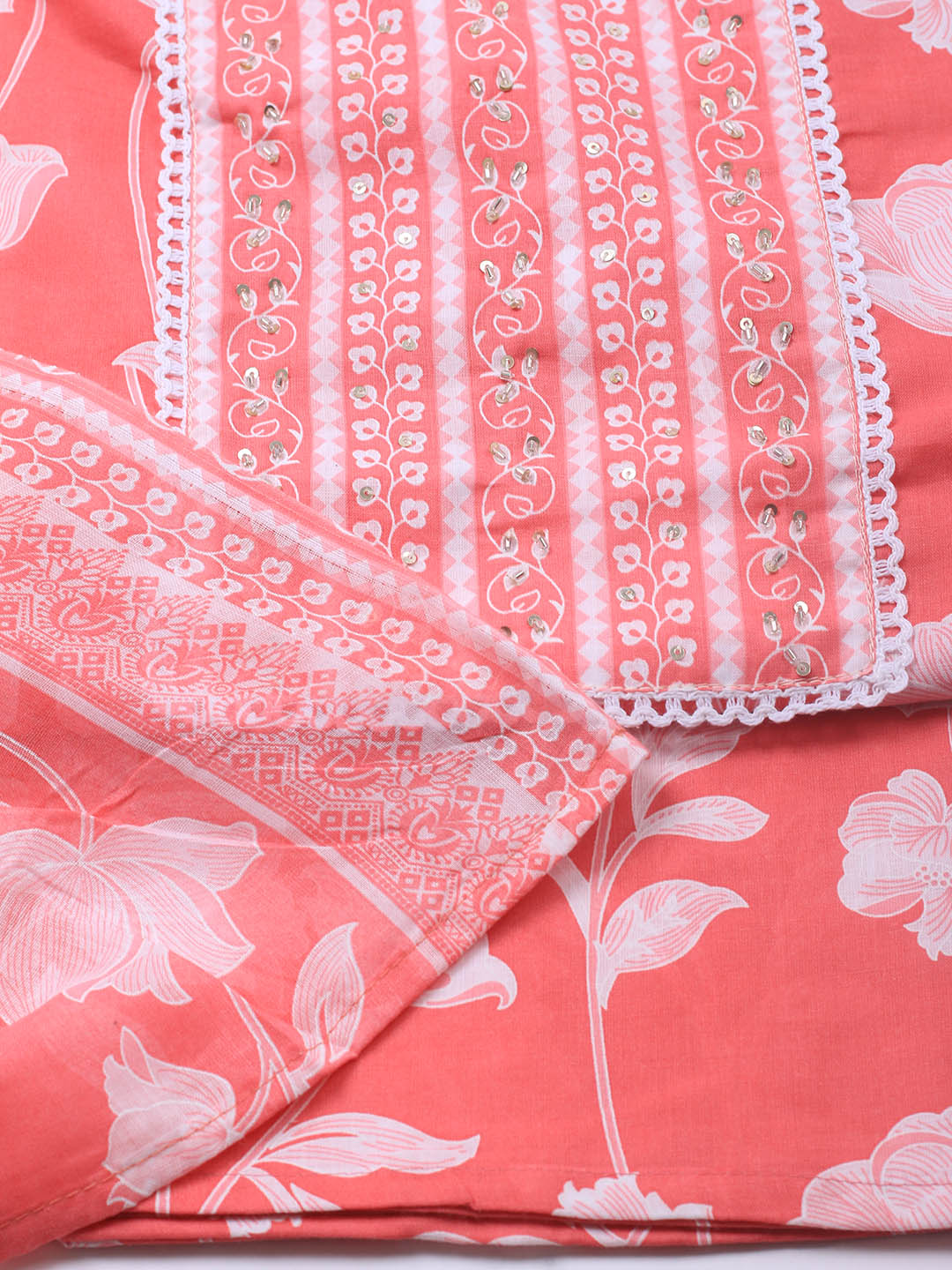 Printed Cotton Blend Unstitched Suit With Dupatta