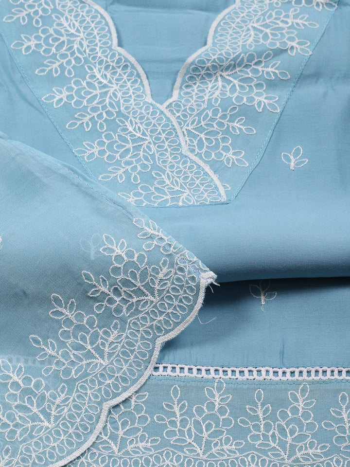 Neck Work Chanderi Unstitched Suit Piece With Dupatta