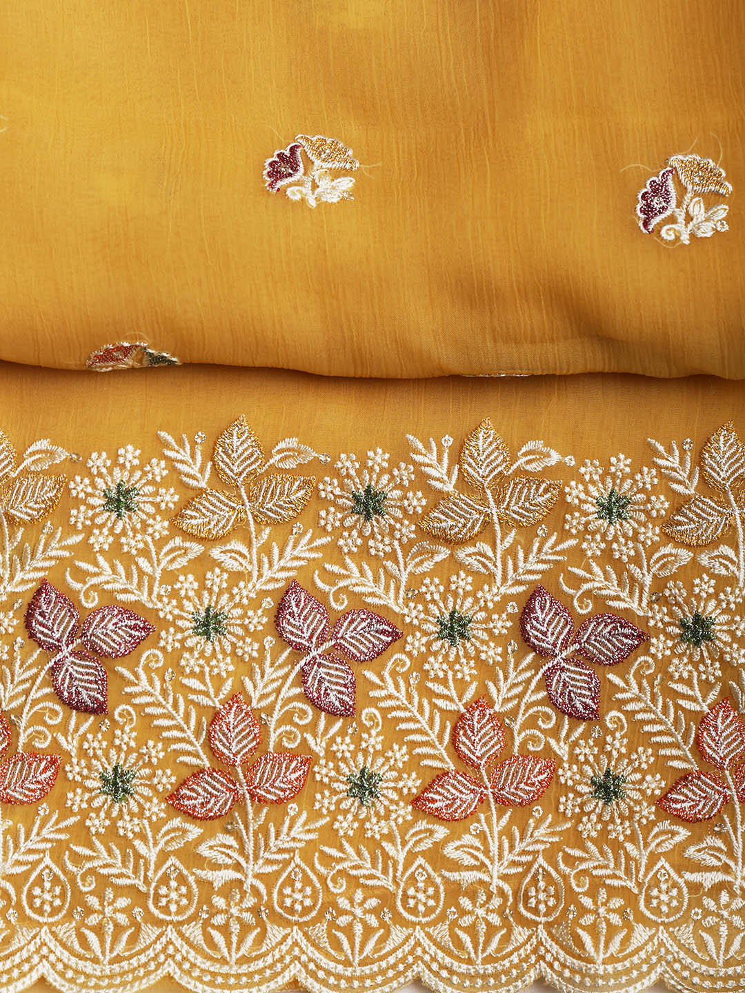 Embroidered Chinnon Unstitched Suit Piece With Dupatta