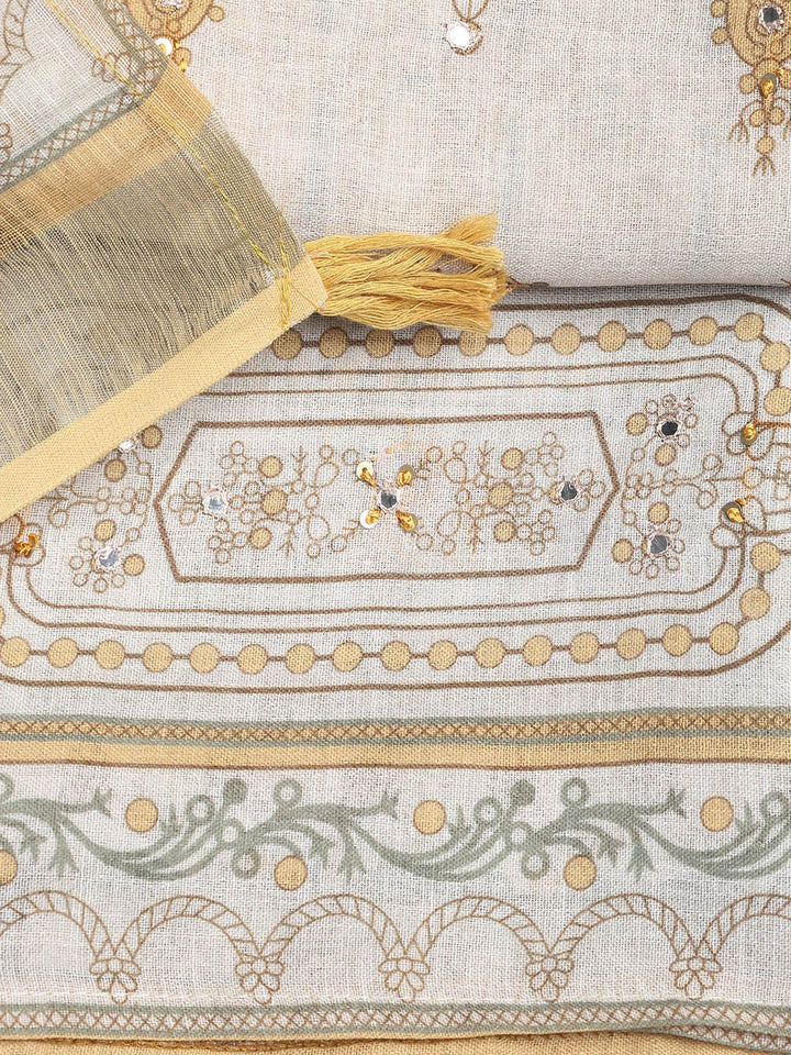 Printed Linen Unstitched Suit With Dupatta