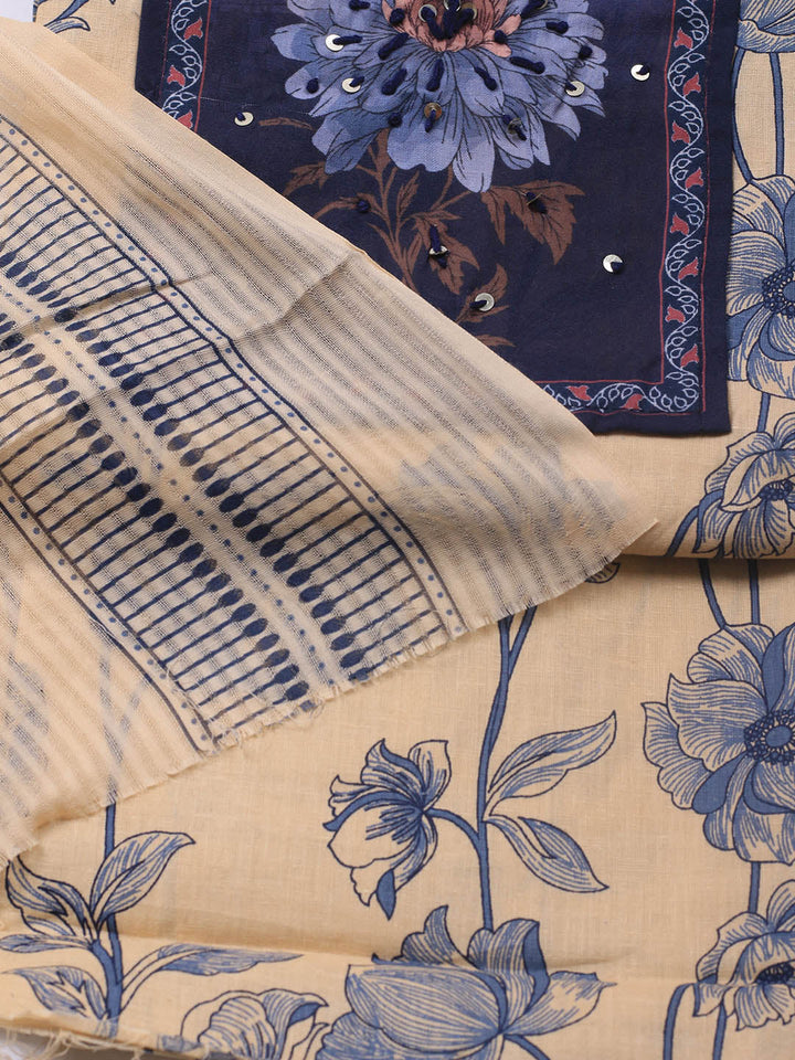 Printed Cotton Blend Unstitched Suit With Dupatta