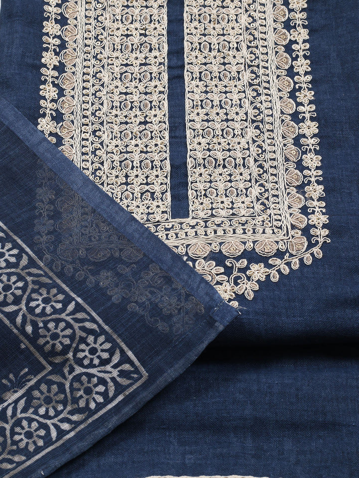 Neck Embroidered Chanderi Unstitched Suit With Dupatta
