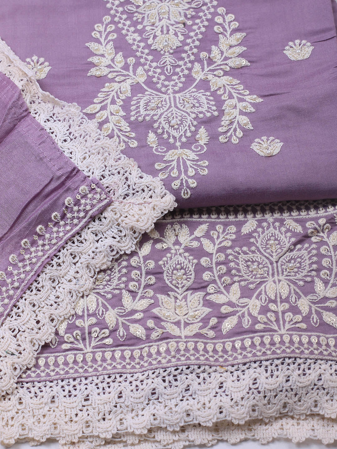 Embroidery Cotton Blend Unstitched Suit With Dupatta