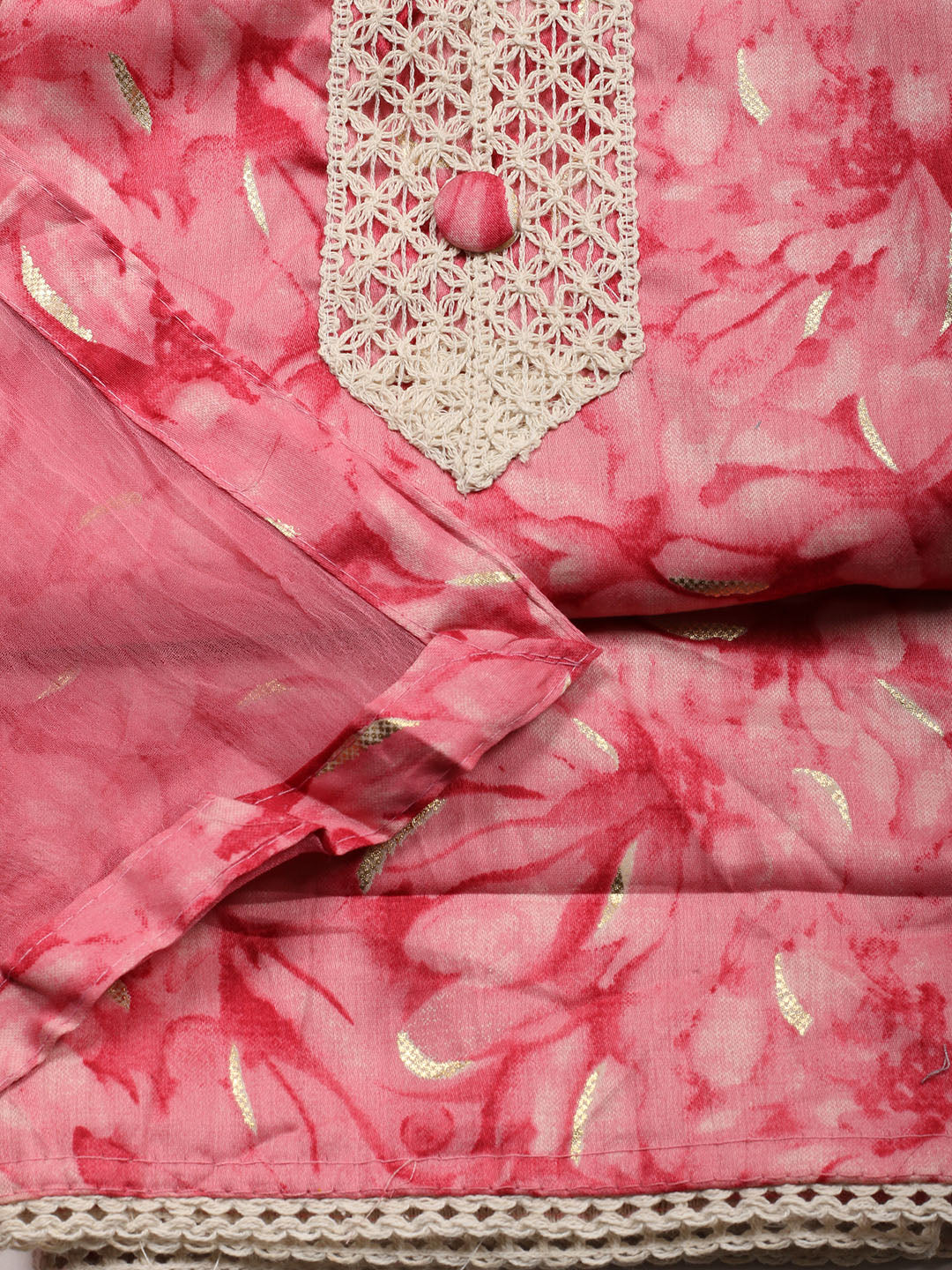 Neck Patti Cotton Blend Unstitched Suit With Dupatta