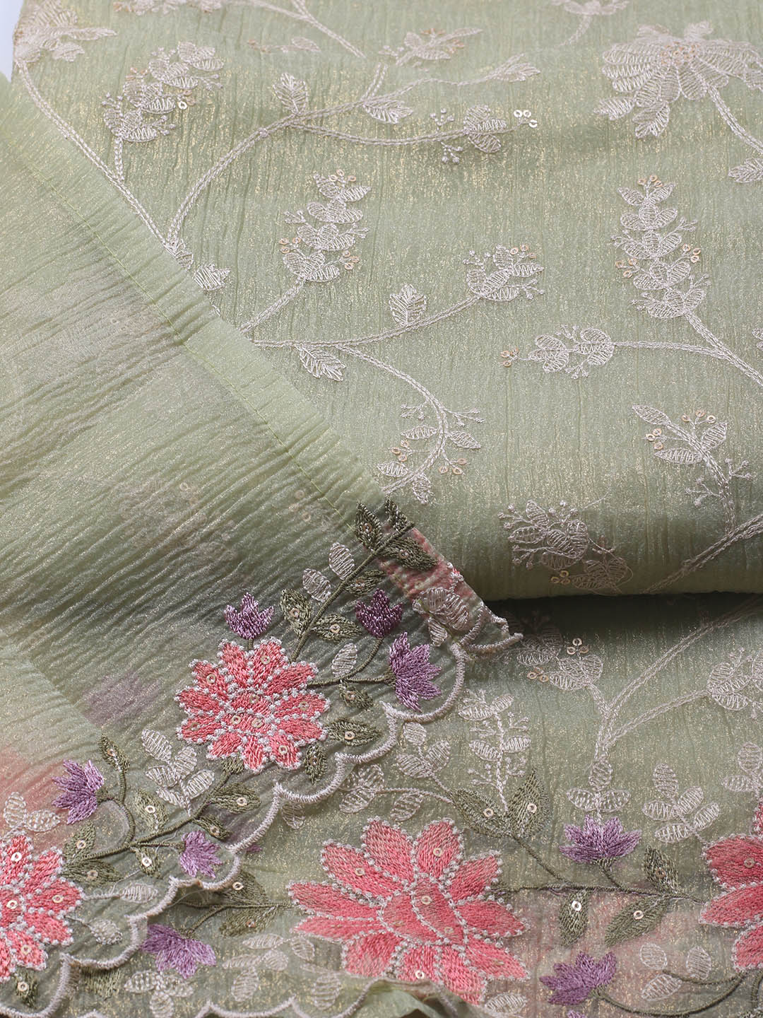 Neck Embroidery Organza Unstitched Suit Piece With Dupatta