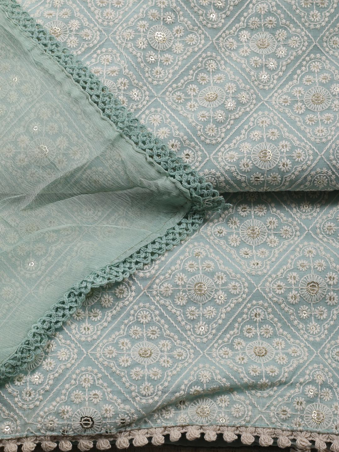 Embroidered Chanderi Unstitched Suit Piece With Dupatta