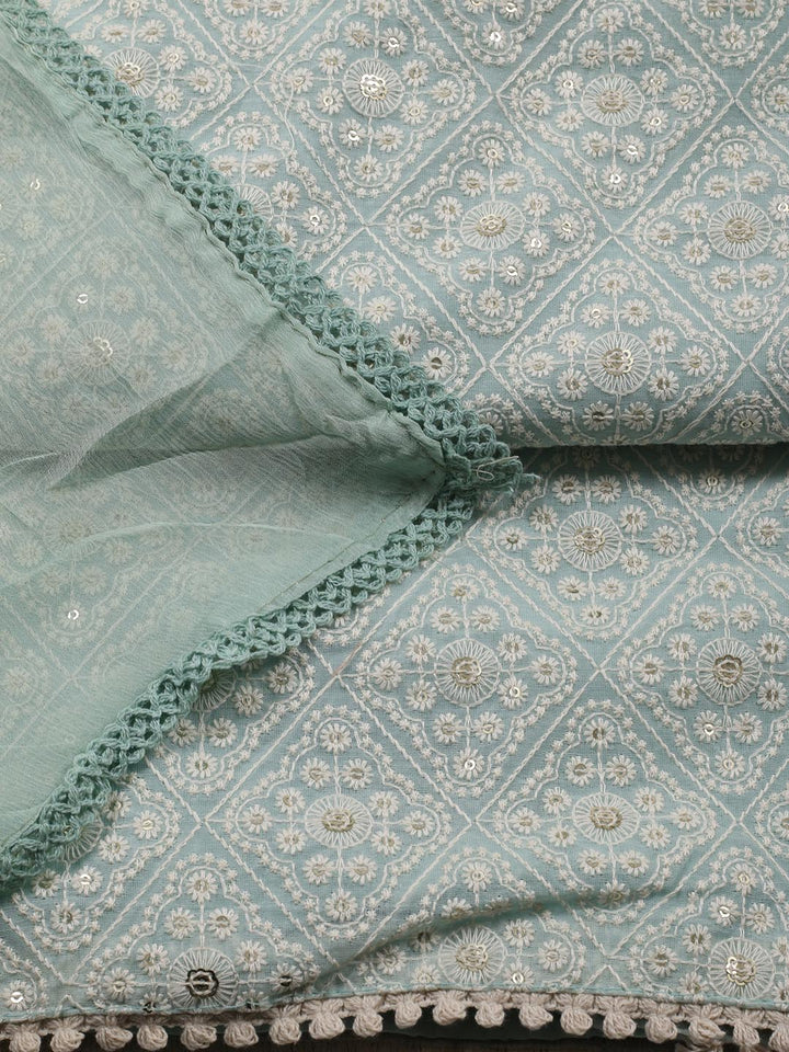 Embroidered Chanderi Unstitched Suit Piece With Dupatta