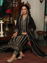 Resham Jaal Cotton Kurta With Pants & Dupatta