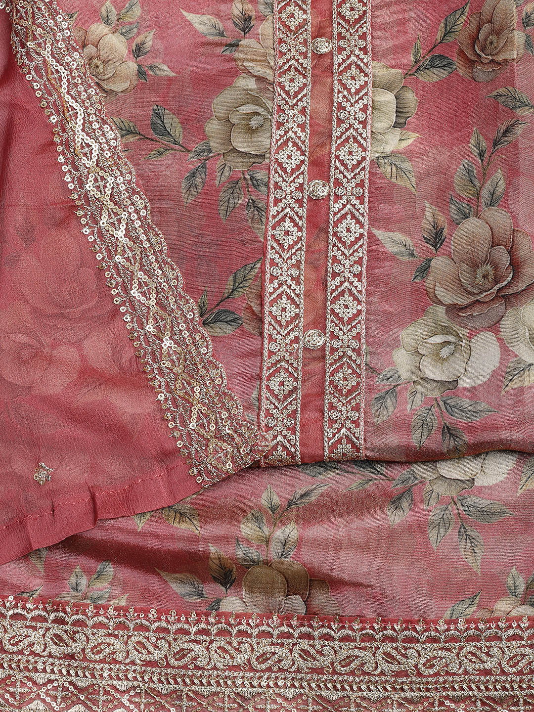 Patch Neck Art Silk Unstitched Suit With Dupatta