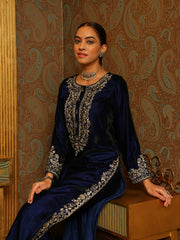 Zari Neck Embroidered Velvet Kurta With Pants