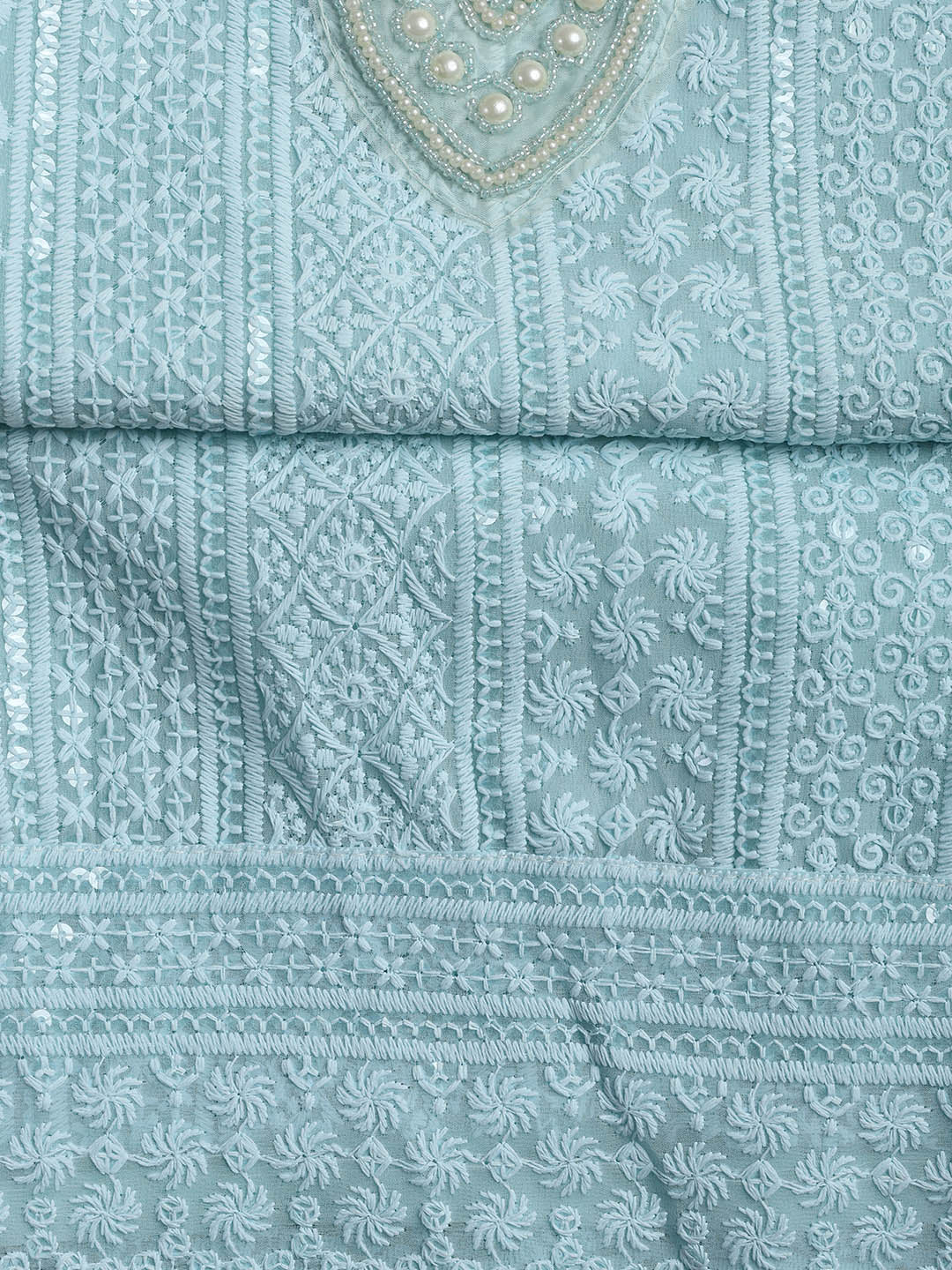 Chiken Work Georgette Unstitched Suit With Dupatta