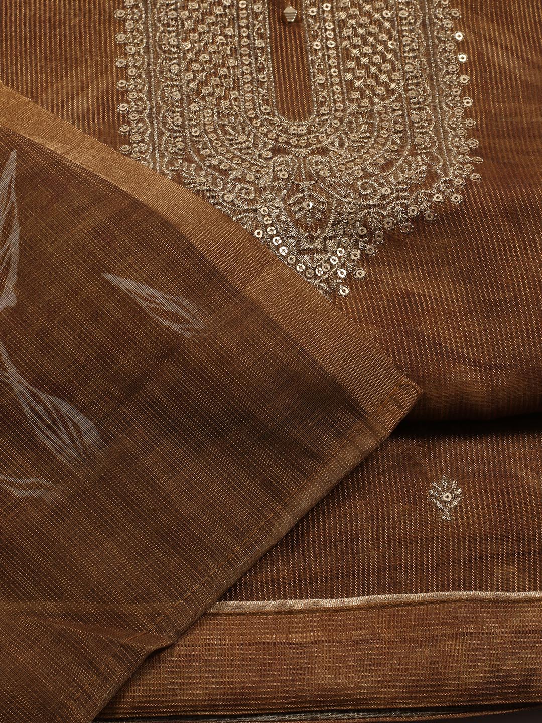 Neck Embroidered Tissue Unstitched Suit With Dupatta