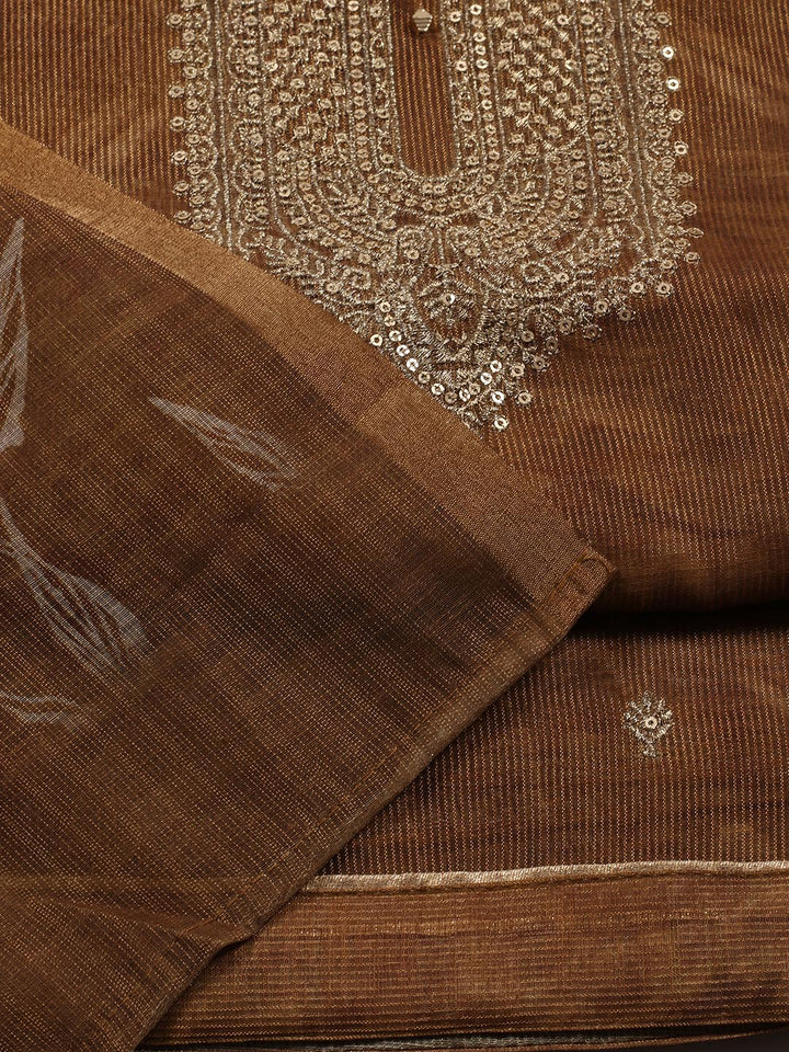 Neck Embroidered Tissue Unstitched Suit With Dupatta