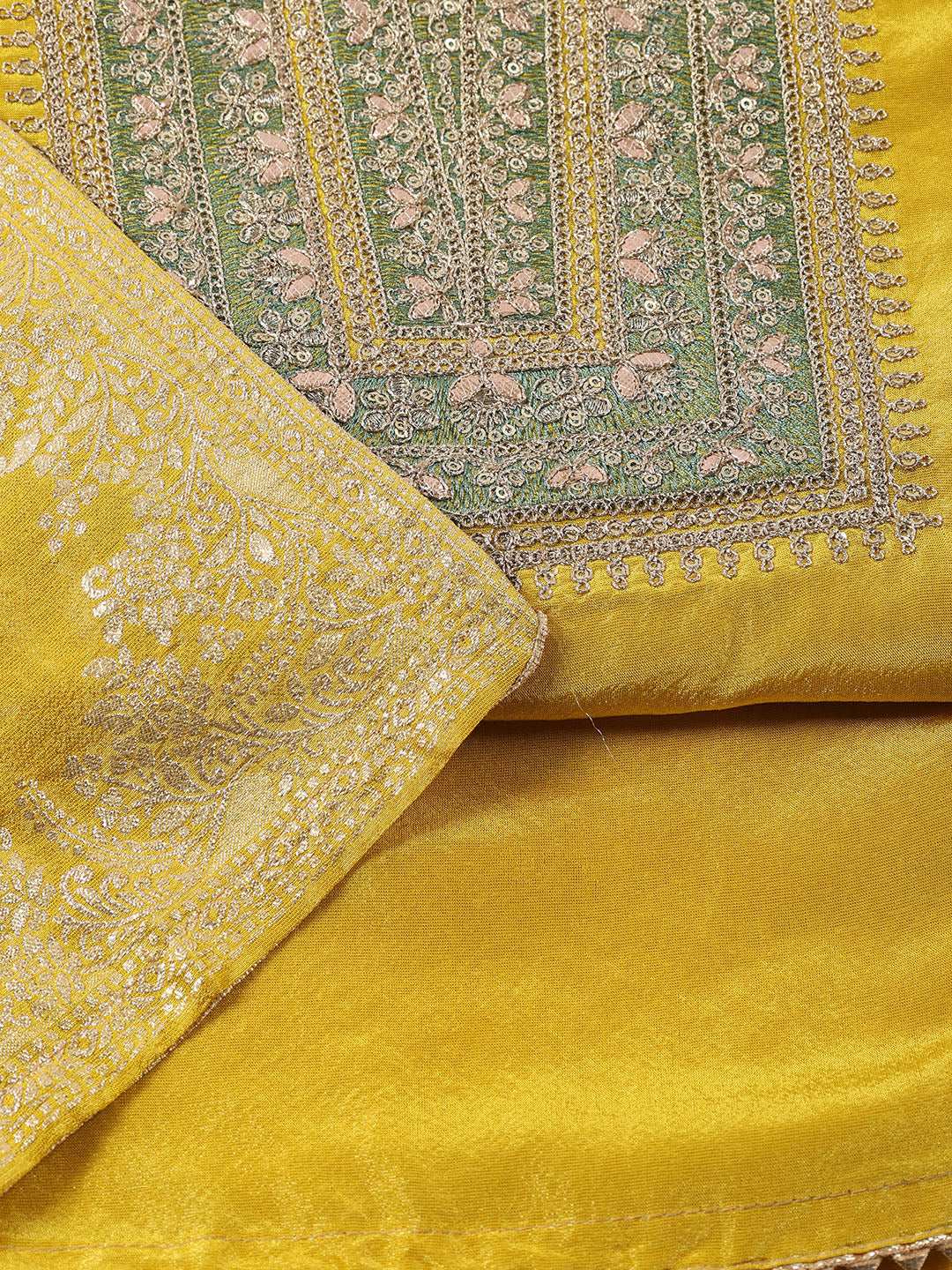 Neck Embroidered Tissue Unstitched Suit With Dupatta