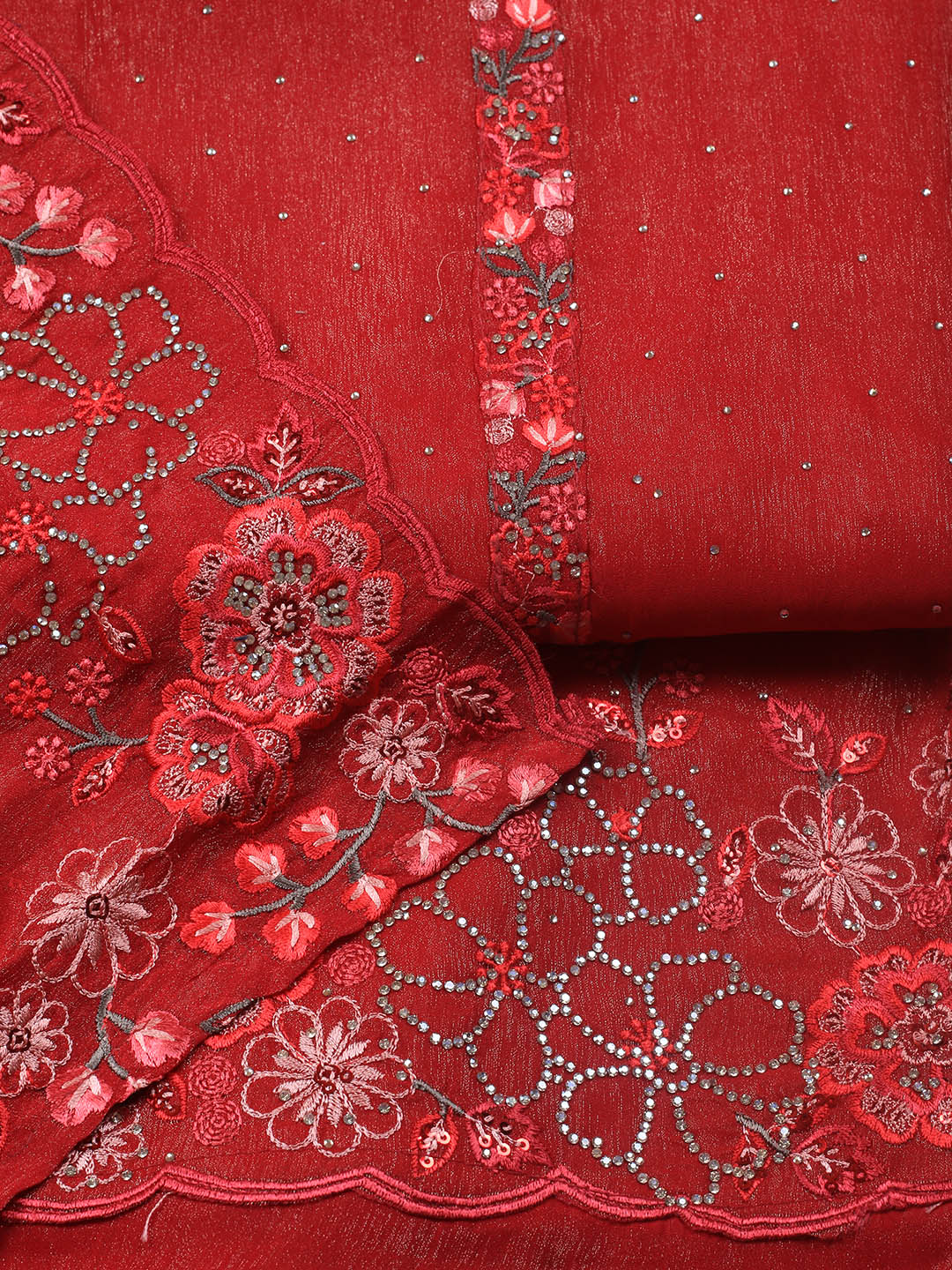Embroidered Chinon Unstitched Suit With Dupatta