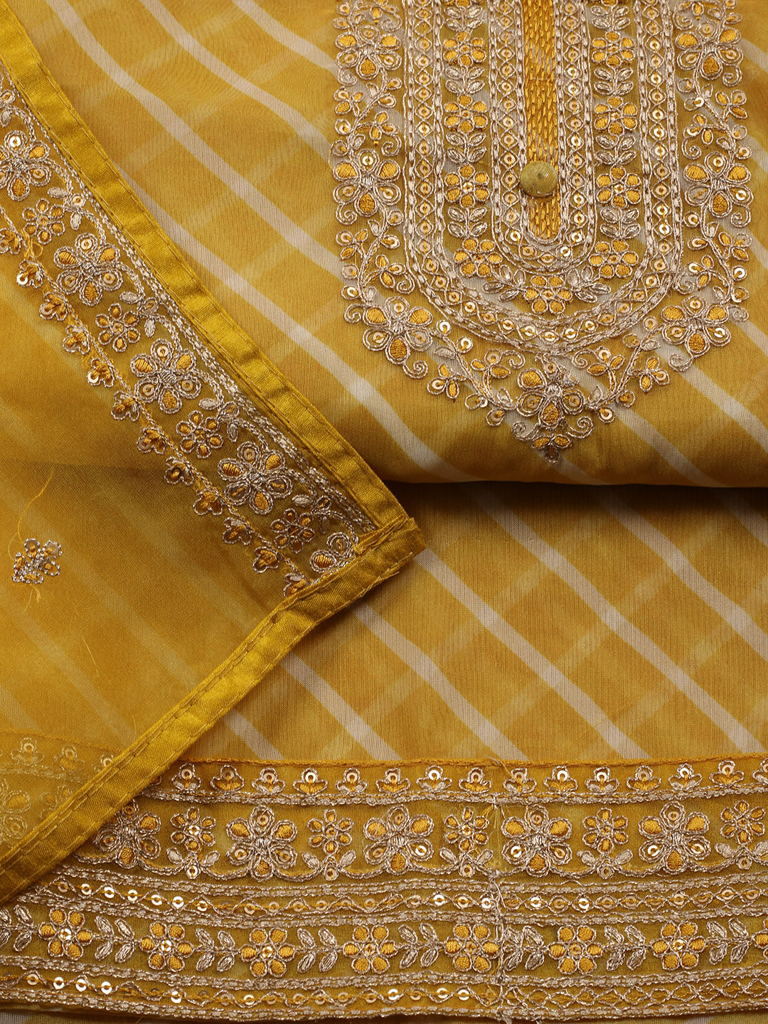 Neck Embroidered Organza Unstitched Suit With Dupatta