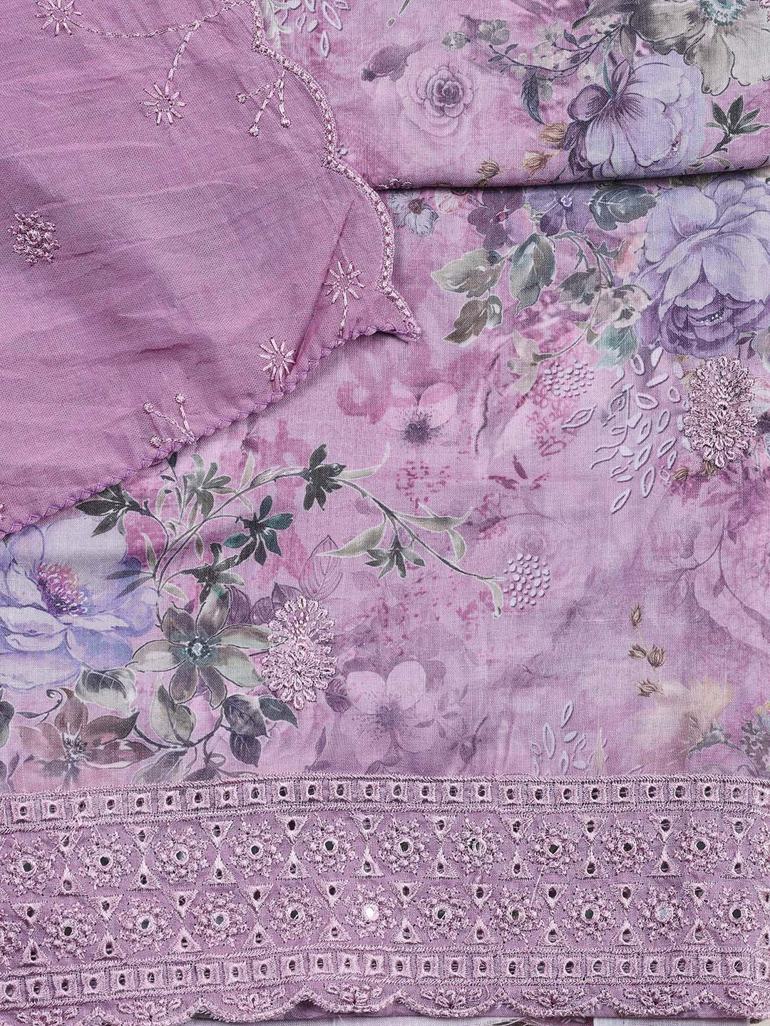 Printed Cotton Blend Unstitched Suit Piece With Dupatta