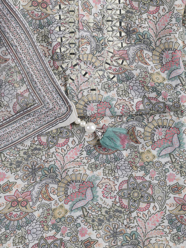Floral Printed Muslin Unstitched Suit Piece With Dupatta
