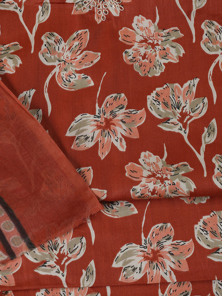 Printed Cotton Blend Unstitched Suit With Dupatta