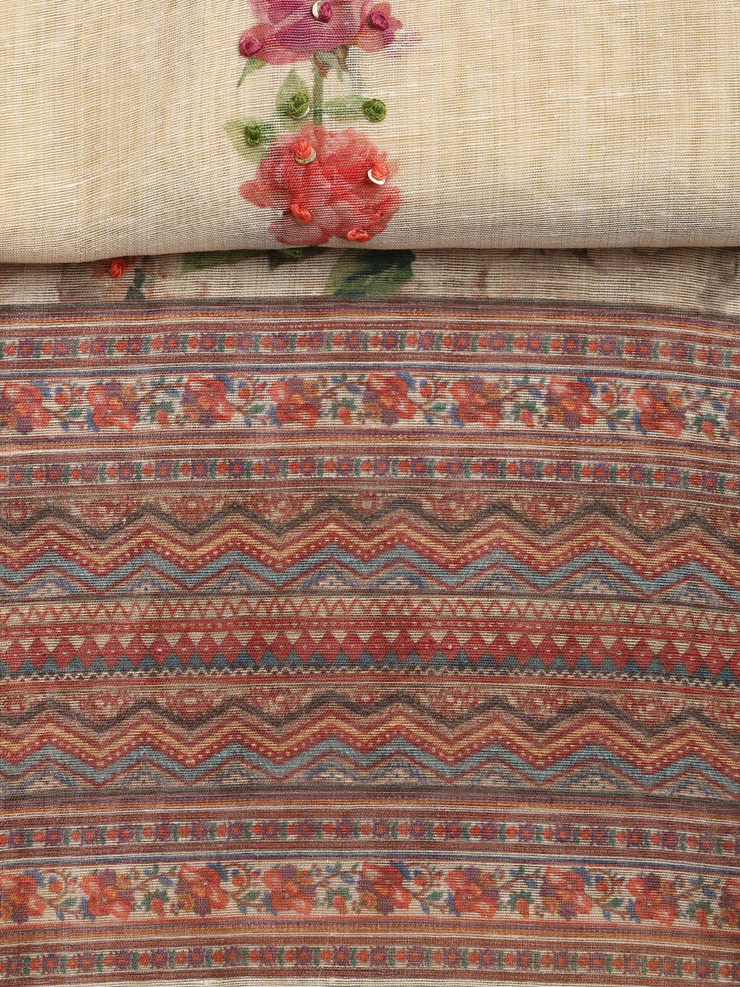 Printed Chanderi Unstitched Suit Piece With Dupatta