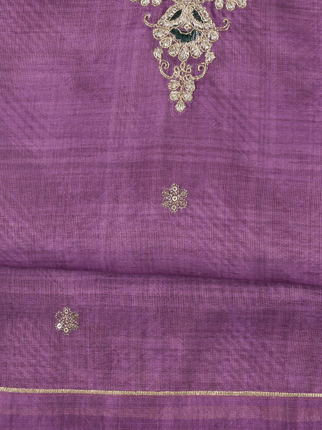 Neck Embroidered Chanderi Unstitched Suit With Dupatta