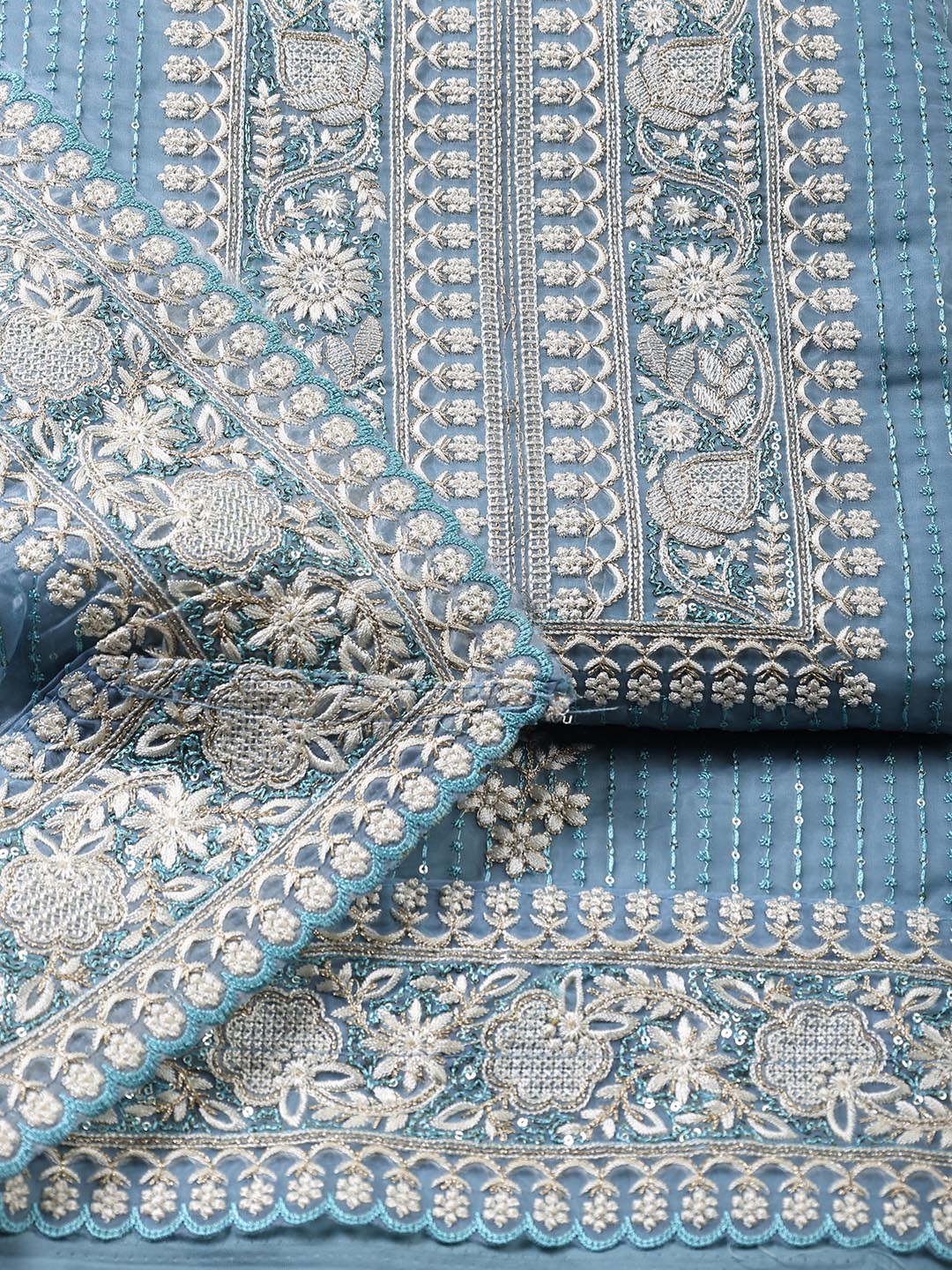 Embroidered Organza Unstitched Suit Piece With Dupatta
