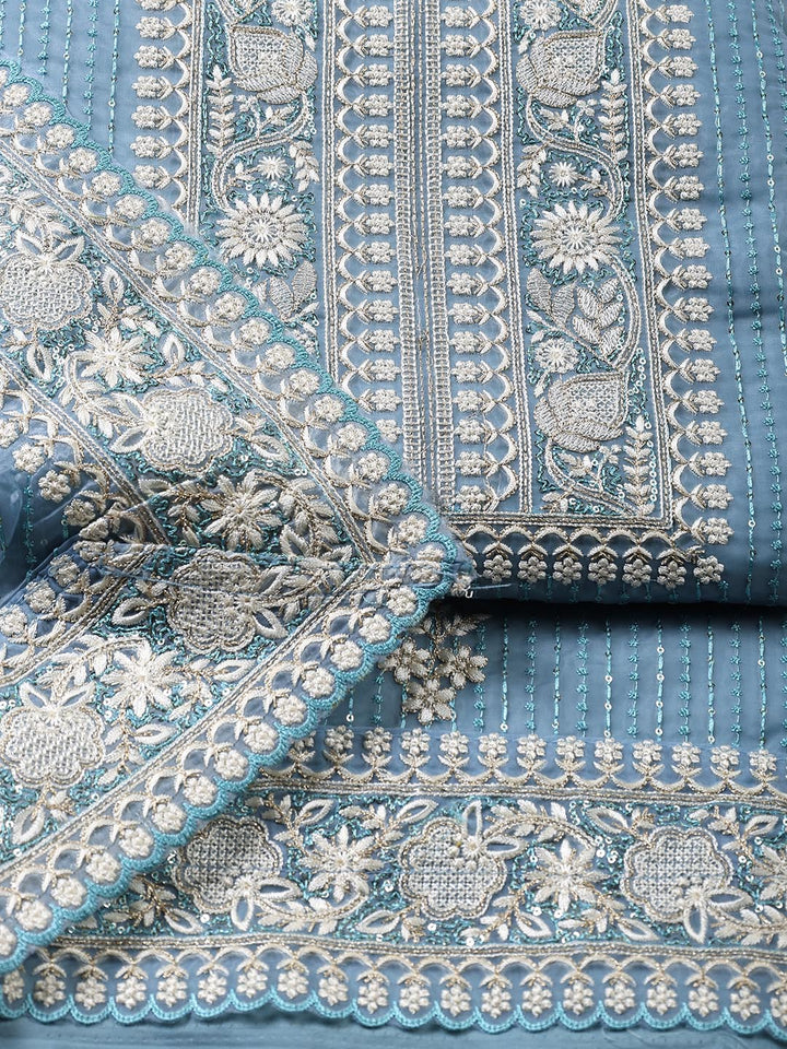 Embroidered Organza Unstitched Suit Piece With Dupatta